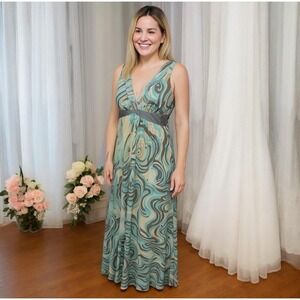 Nougat London 100% Silk Beaded Maxi Dress V-Back Sleeveless Size 14 US/ 3‎ UK